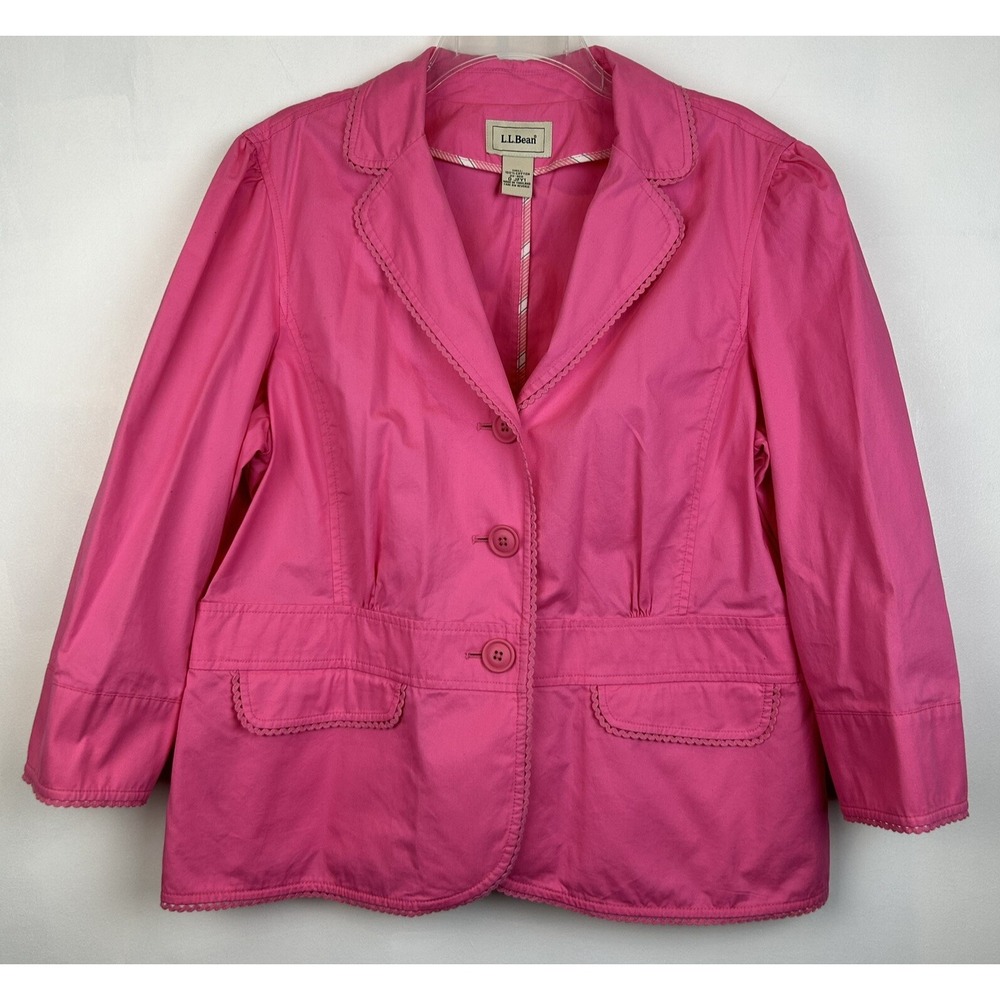 LL Bean Blazer Women 20 Jacket Hot Pink Cotton Plus Old Money Vacation Statement